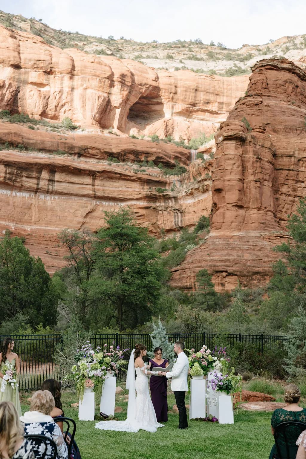 Wide view of a Boynton Canyon wedding ceremony at Enchantment Resort
