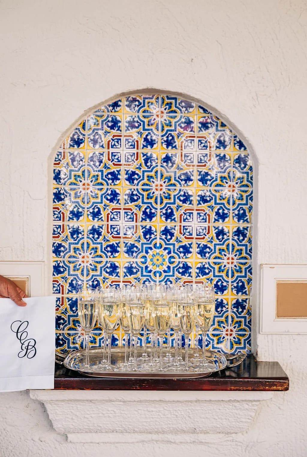Hand-painted Spanish tile niche with champagne at The Scottsdale Resort
